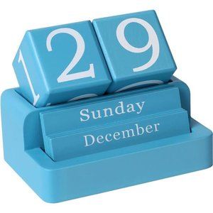 Blue Wooden Desk Calendar, Modern Aesthetic Accessories for Home Office Decor,